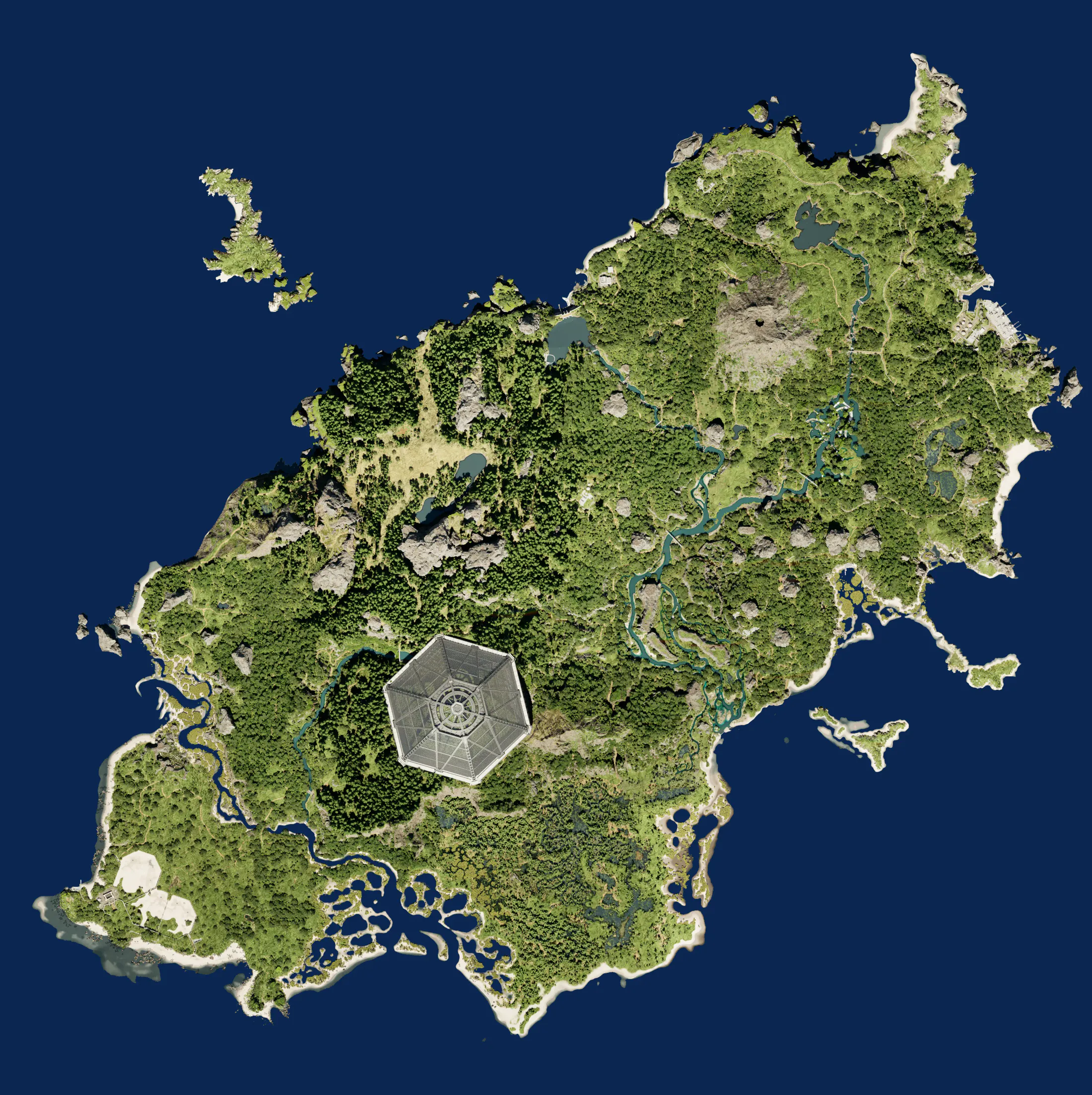 Detailed top-down terrain of The Isle Evrima Gateway 0.21.772 map